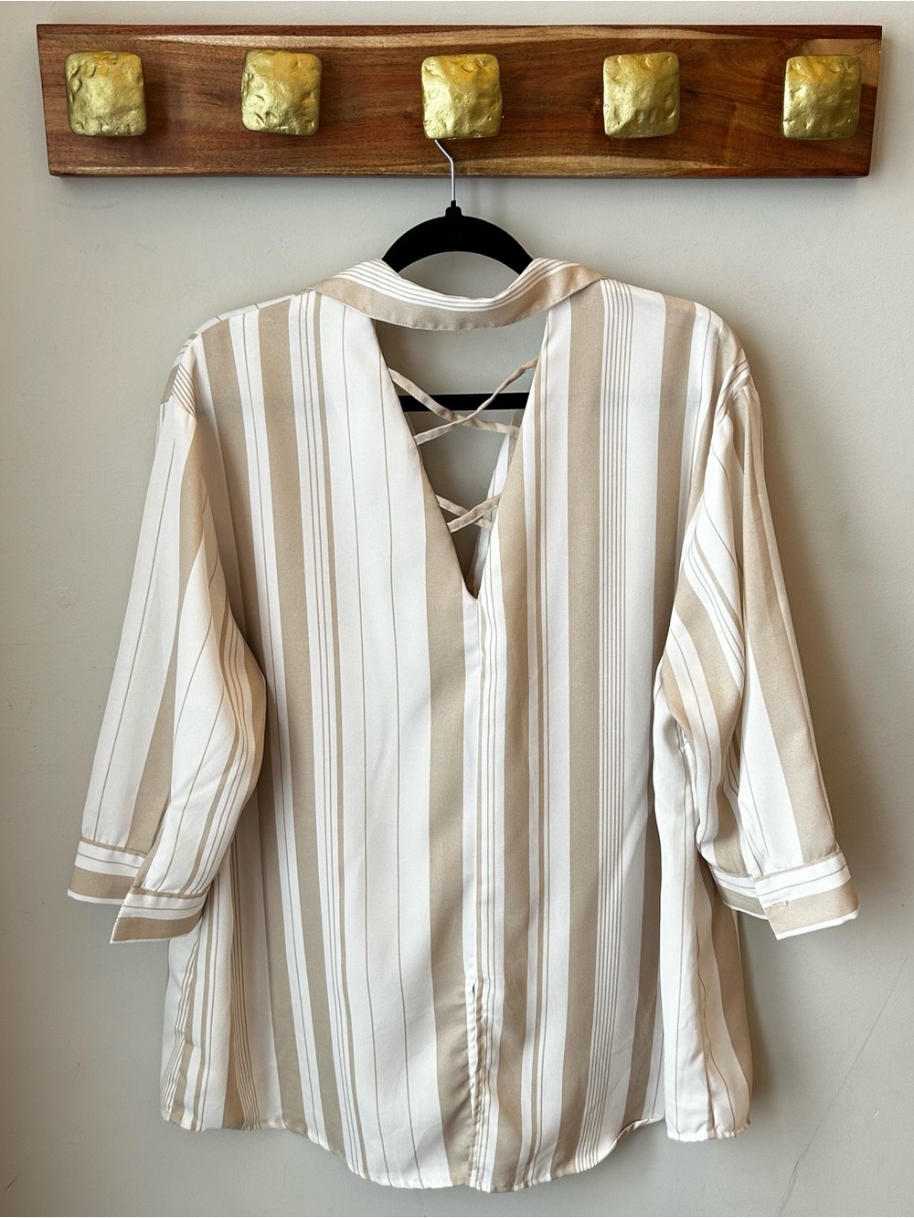 Dex Beige and White Pullover Blouse Resortwear Coastal Grandma Beach Coverup - Picture 9 of 12